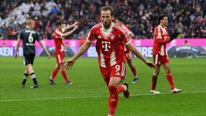 Harry Kane celebra el 3-0 del Bayern ante el Eintracht de Frankfurt