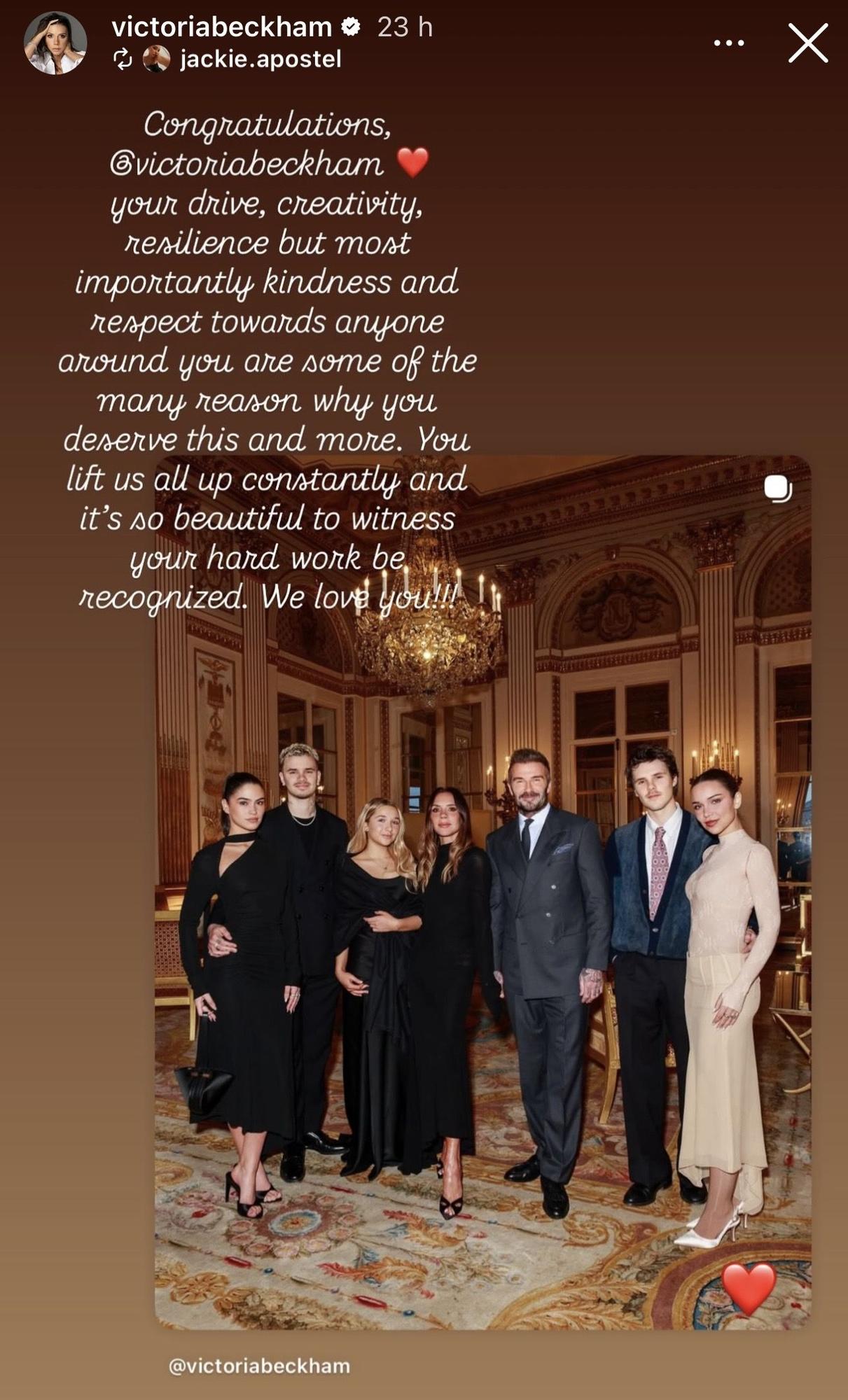 El emotivo mensaje de Jackie Apostel, pareja de Cruz, a Victoria Beckham