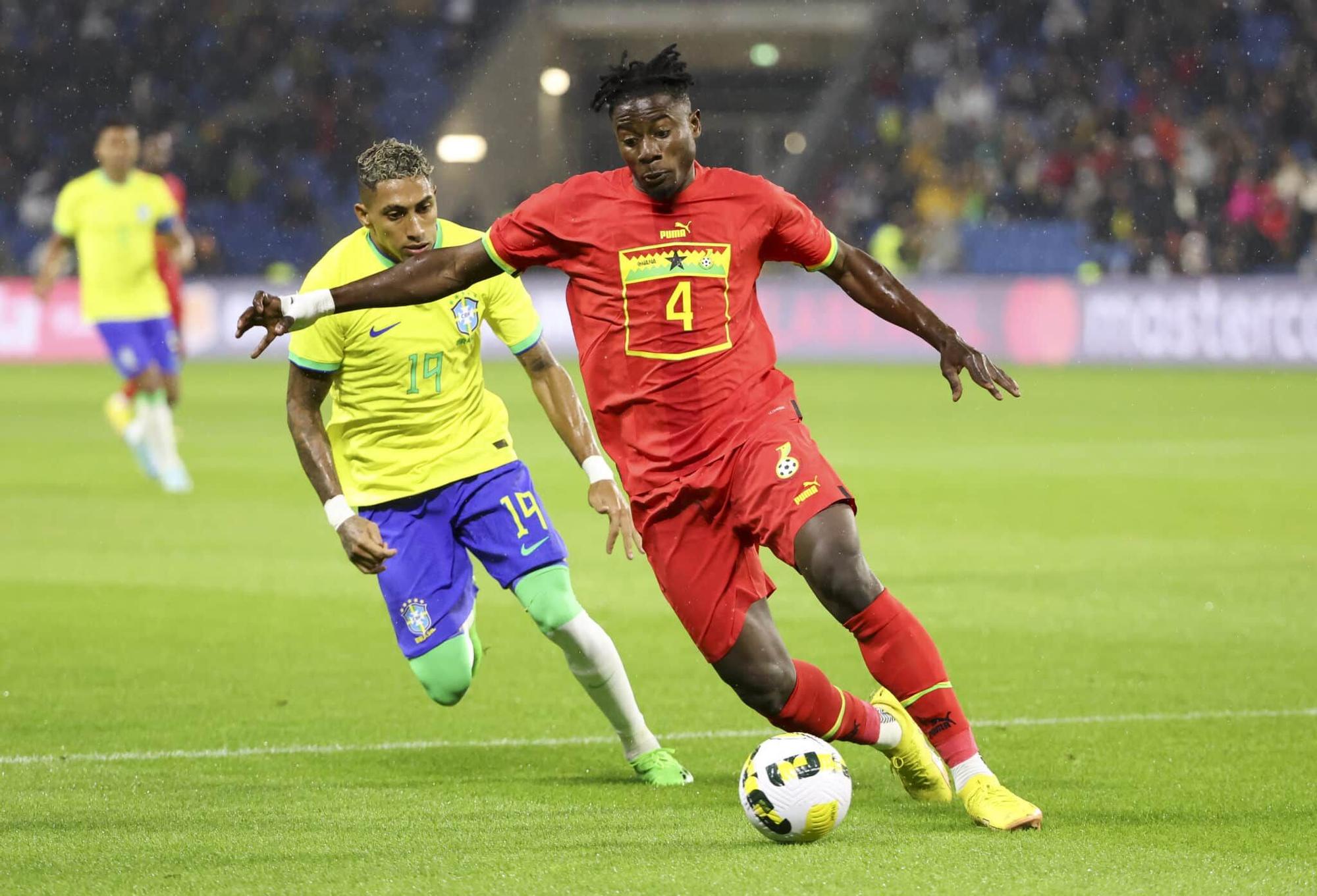 Mohammed Salisu, defensa de Ghana, en un partido amistoso ante Brasil.