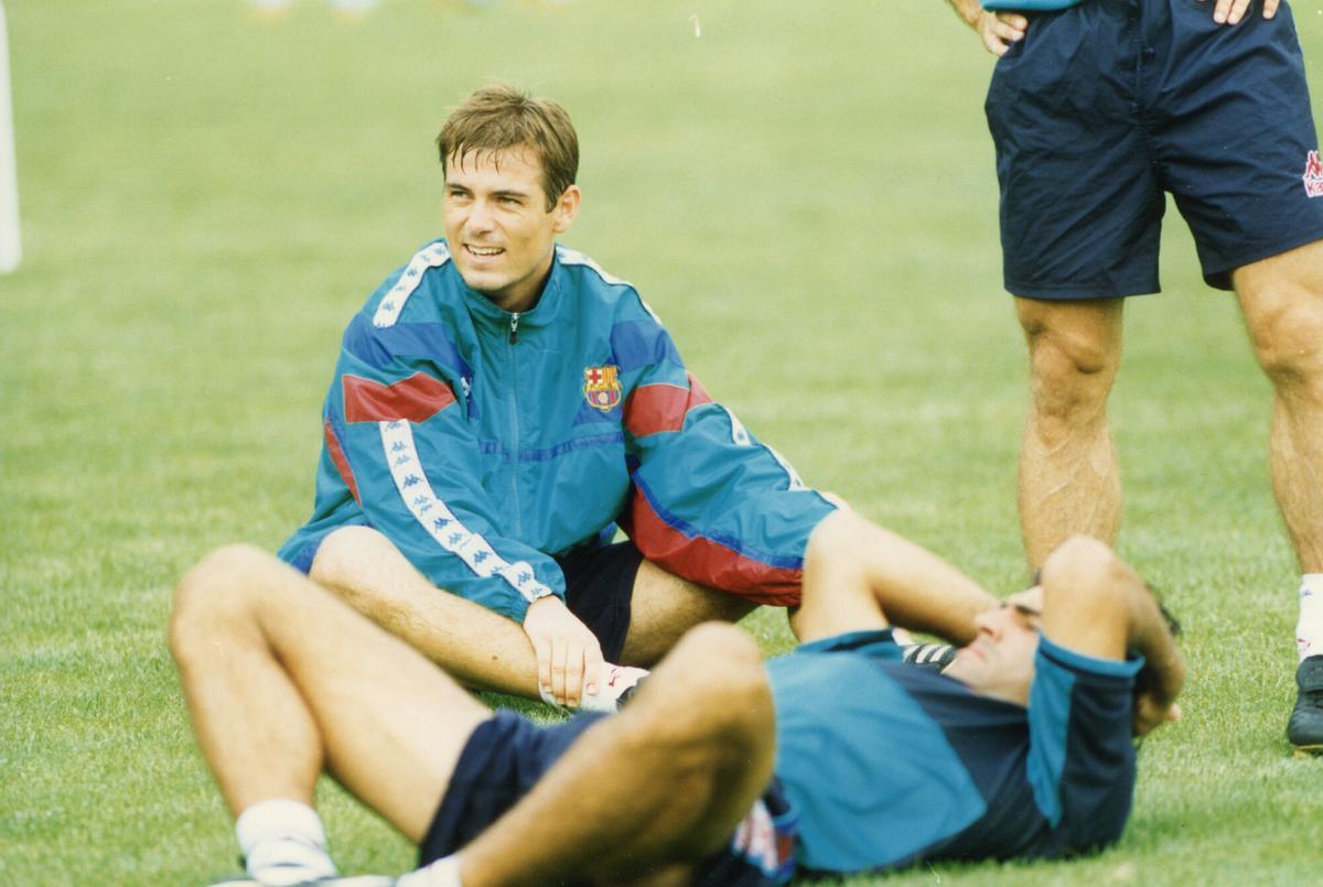 Xabier Eskurza, en un entrenamiento con el Barça en la 1994/1995