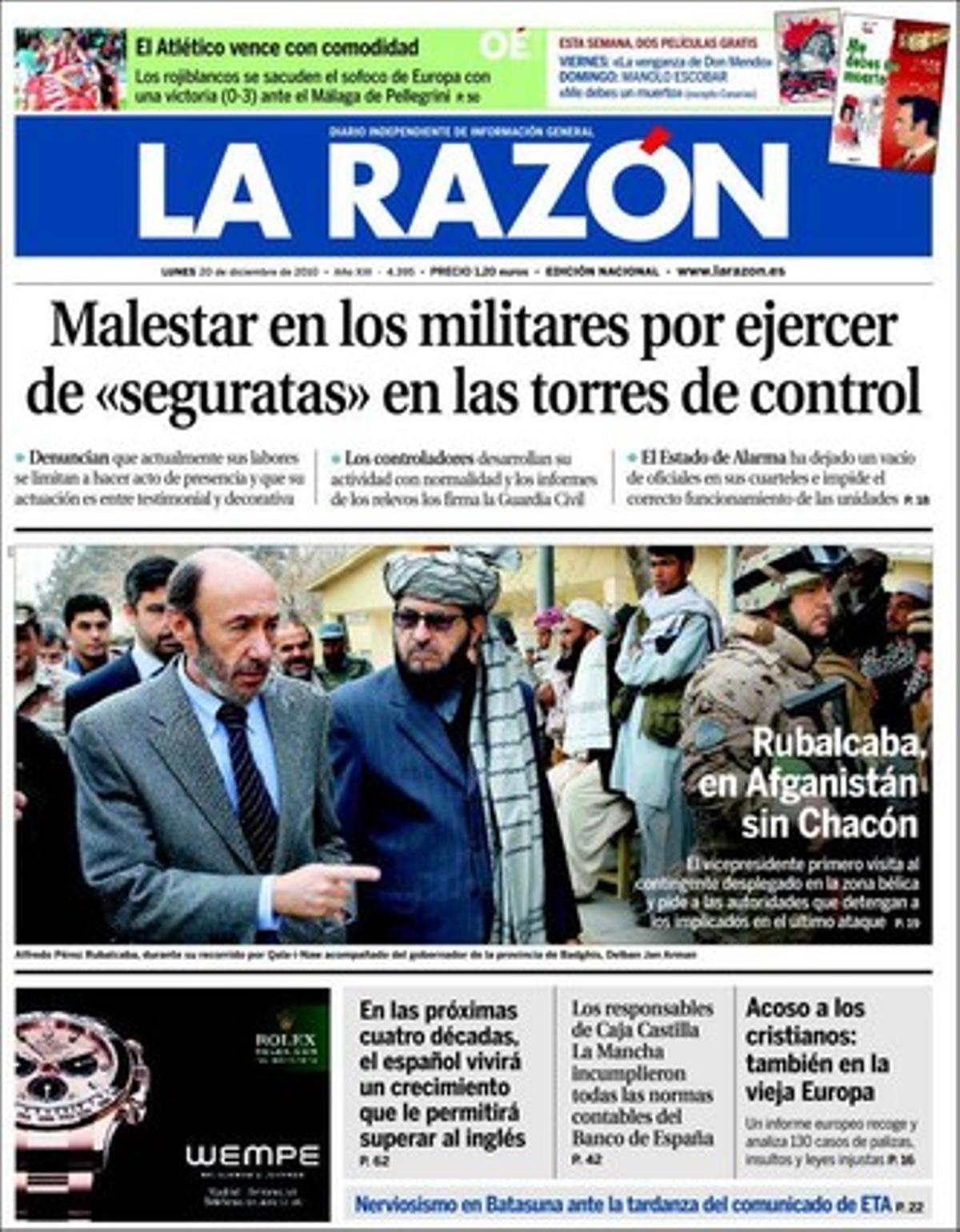 ’La Razón’ també destaca en pàgines interiors que Aznar fa campanya a favor del PP a l’exterior i que ha recolzat Rajoy davant l’elenc de figures internacionals amb qui s’ha reunit en els últims mesos; també que els experts destaquen que l’expansió del castellà als EUA i al Brasil és imparable, i no només per factors demogràfics, sinó perquè aquesta llengua espanyola comença a ser percebuda també com una opció de progrés.