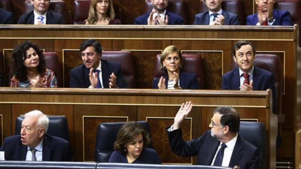 SEGUNDO INTENTO Mariano Rajoy agradece, ayer, el apoyo de su partido.