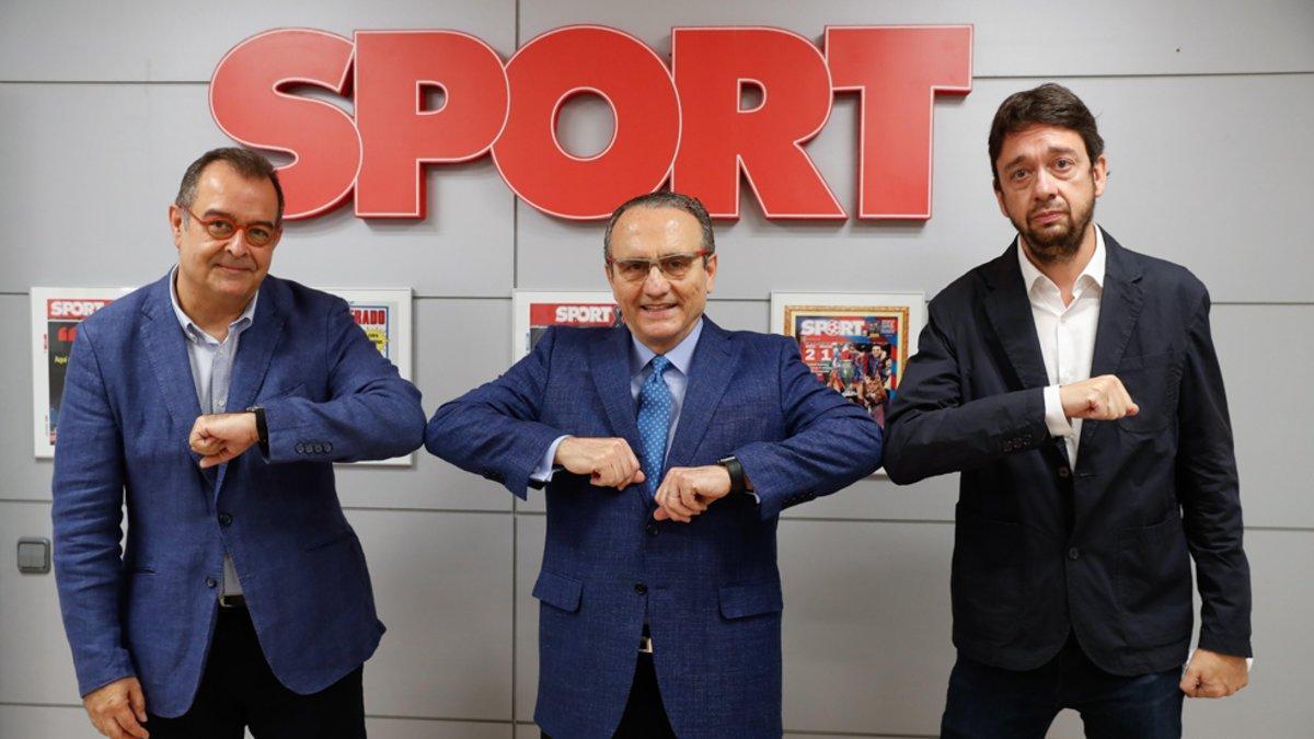 Albert Sáez, nuevo director de SPORT; Javier Moll, presidente de Prensa Ibérica y Ernest Folch