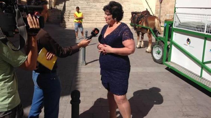 La alcaldesa de Monforte, la popular Antonia Cervera, siendo entrevistada por una cadena de televisión