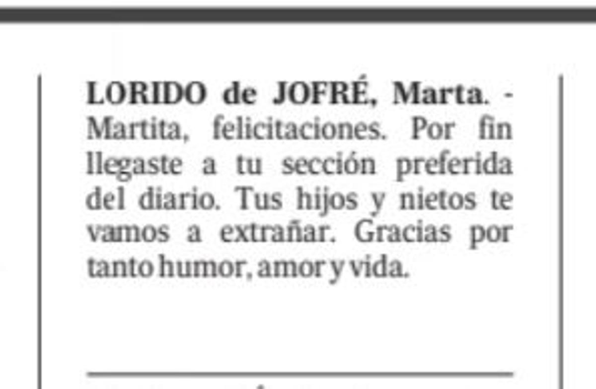 Esquela publicada en 'La nación'.