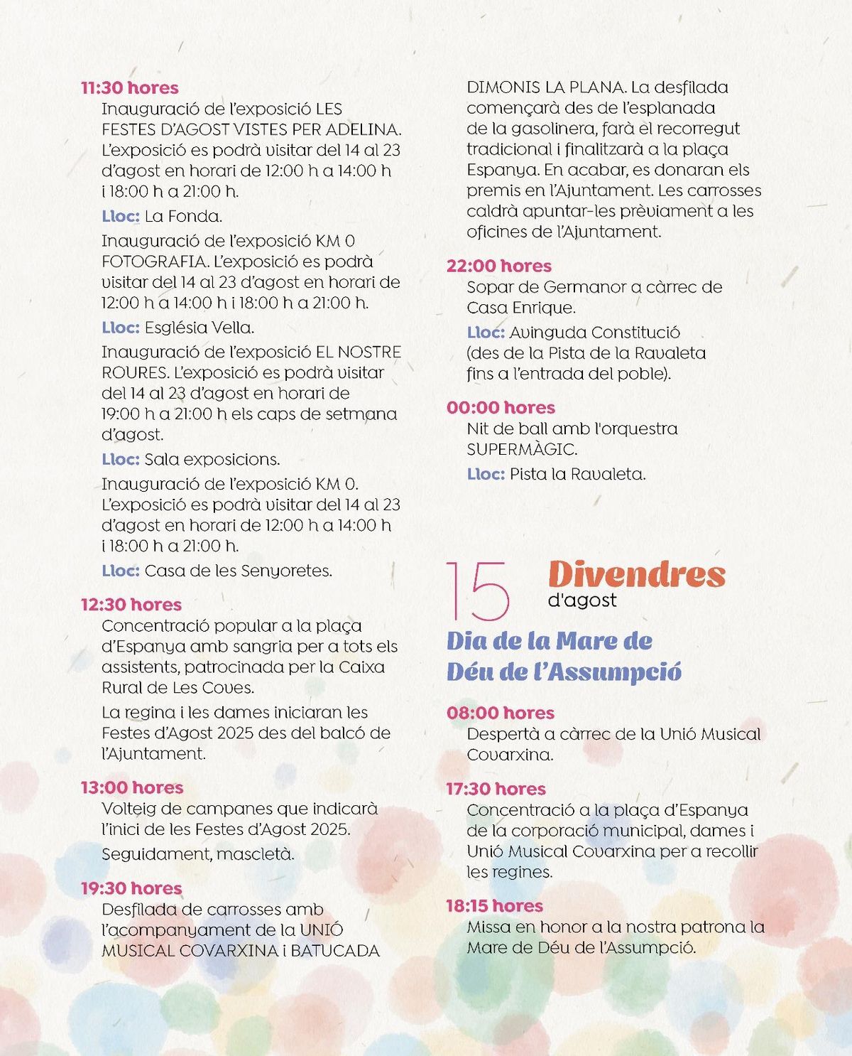 PROGRAMA FIESTAS DE AGOSTO 2025 LES COVES DE VINROMÀ