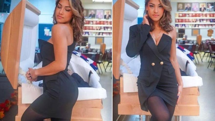 Divina de la muerte: la influencer que posó en plan modelo ante el ataúd abierto de su padre