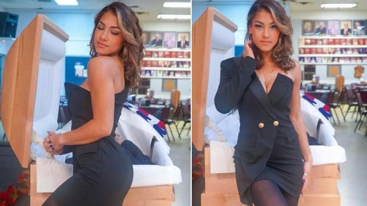 Dos de las imágenes de la sesión fotográfica que se hizo ante el cadáver de su padre