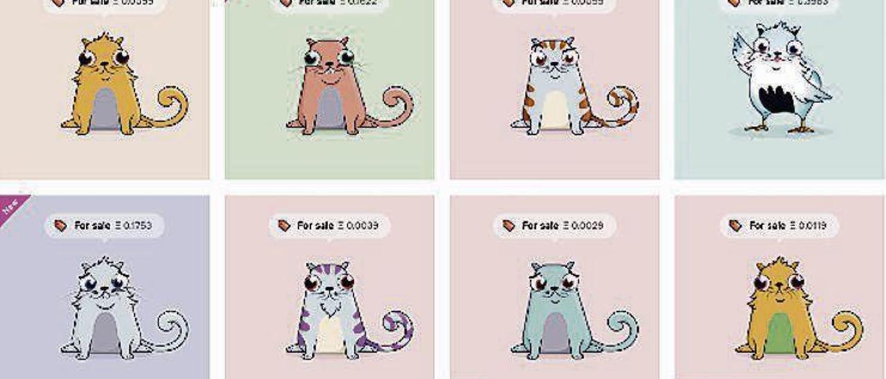 Algunos de los &quot;criptogatitos&quot; que forman parte del juego Cryptokitties.