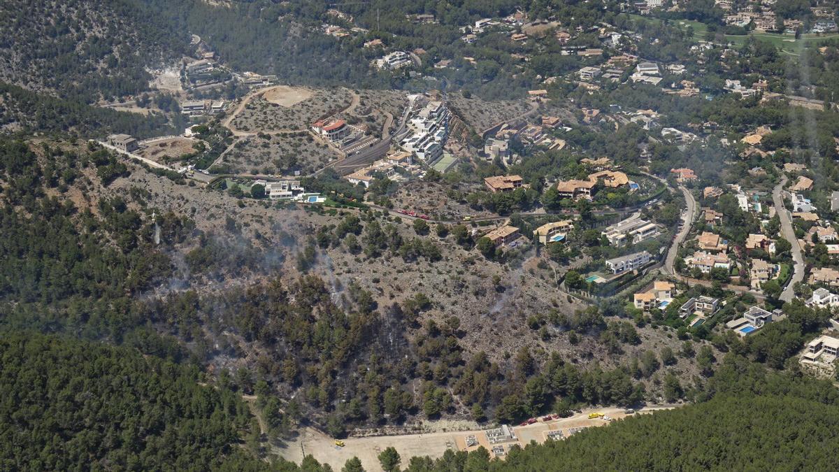 La zona quemada en el incendio, muy cerca de las casas de Son Vida.