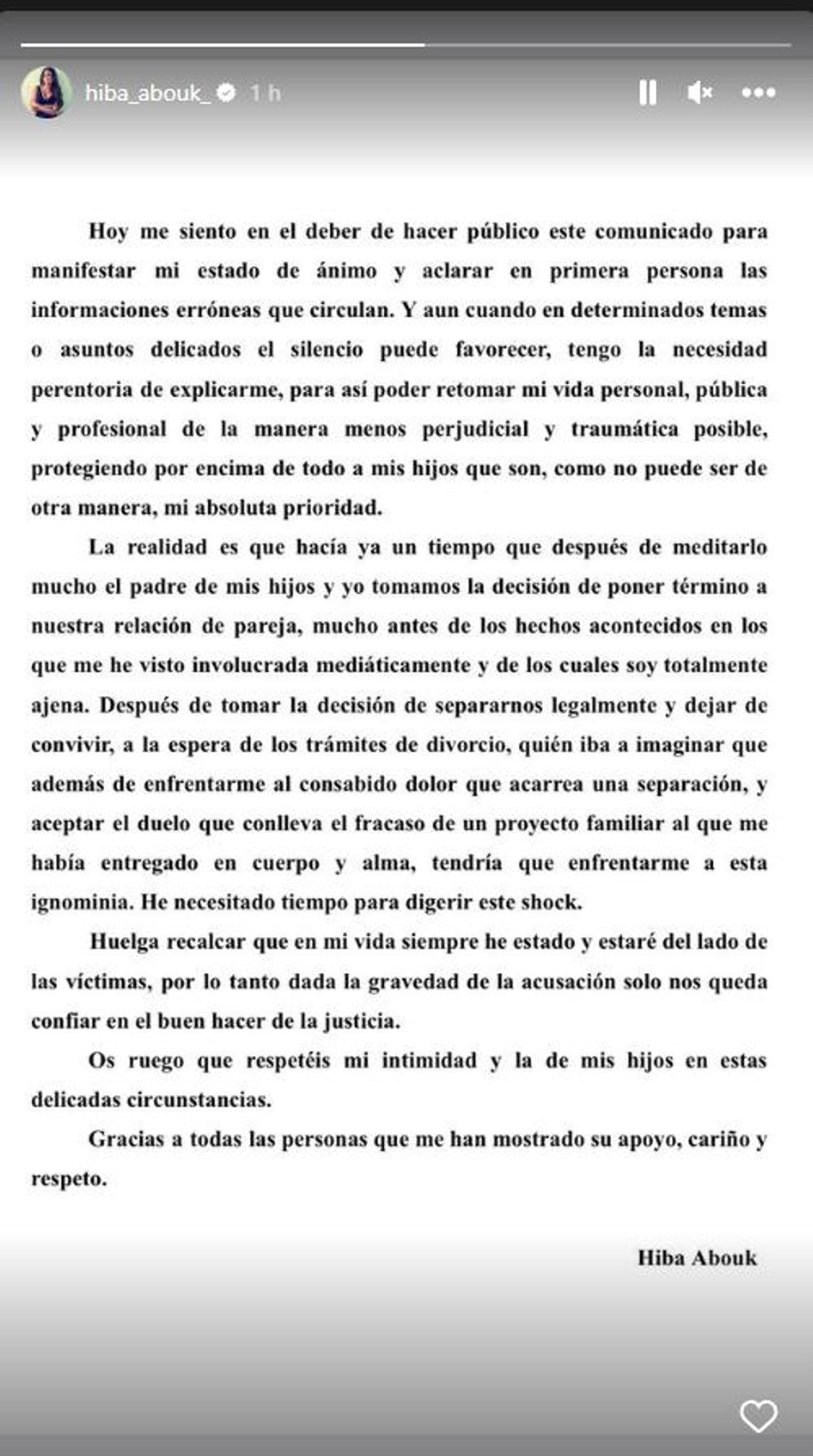 El comunicado con el que Iba Abouk confirma su separación