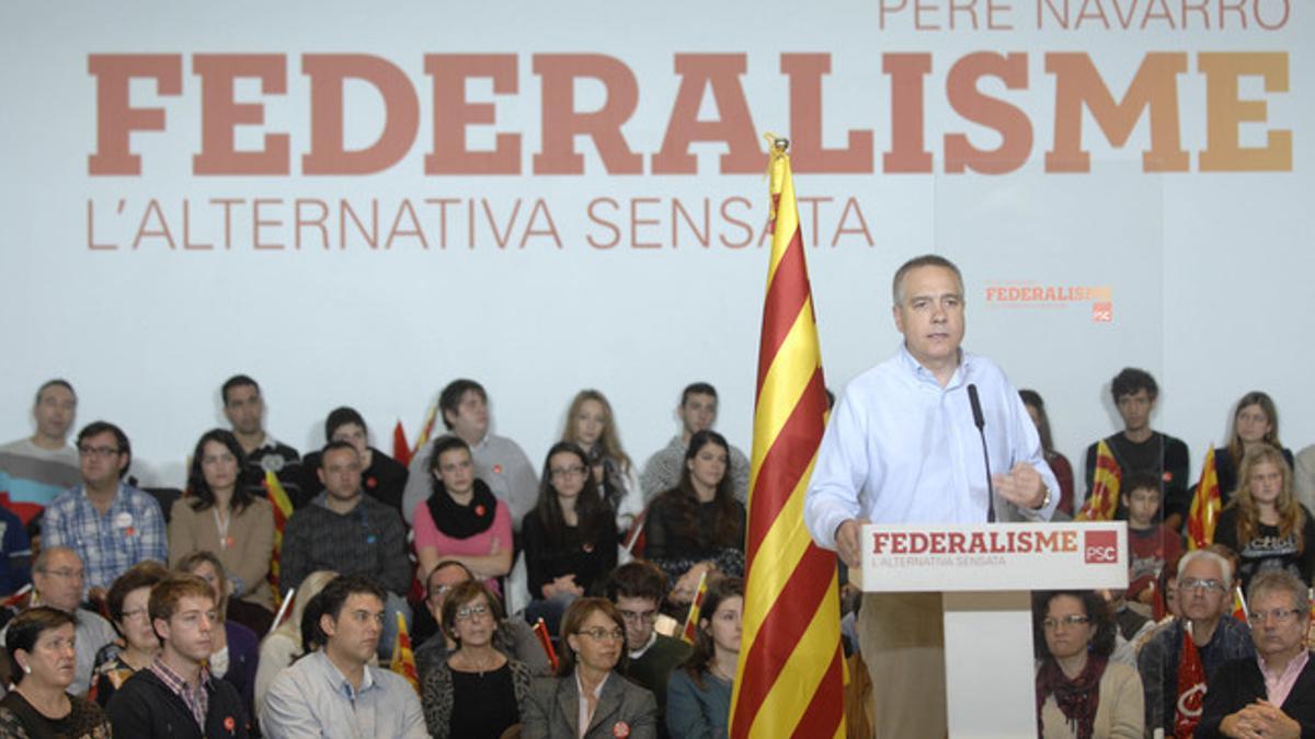 Pere Navarro, durante el mitin del domingo en Lleida.