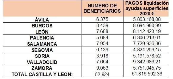 Pagos de la liquidación de ayudas por superficie 2020