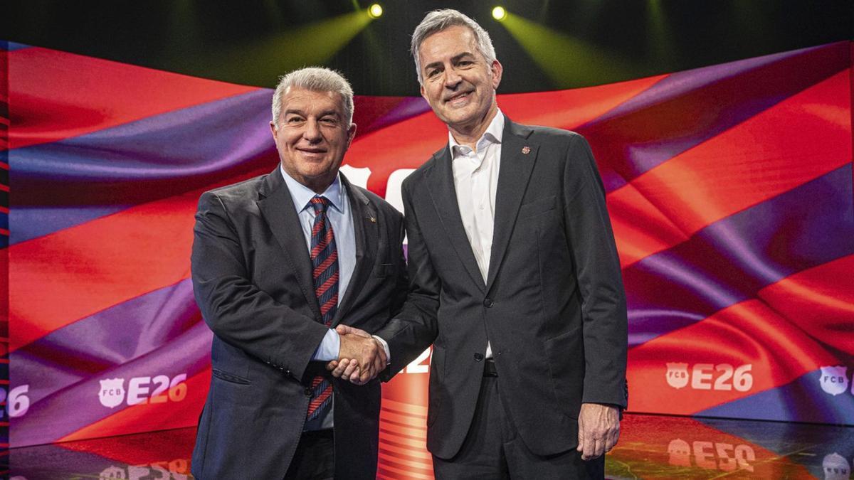 Joan Laporta i Víctor Font, als estudis de Televisió de Catalunya abans del debat.