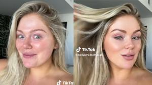 La ’influencer’ Kelly Strack al natural a la izquierda. A la derecha, con el filtro Bold Glamour de TikTok.