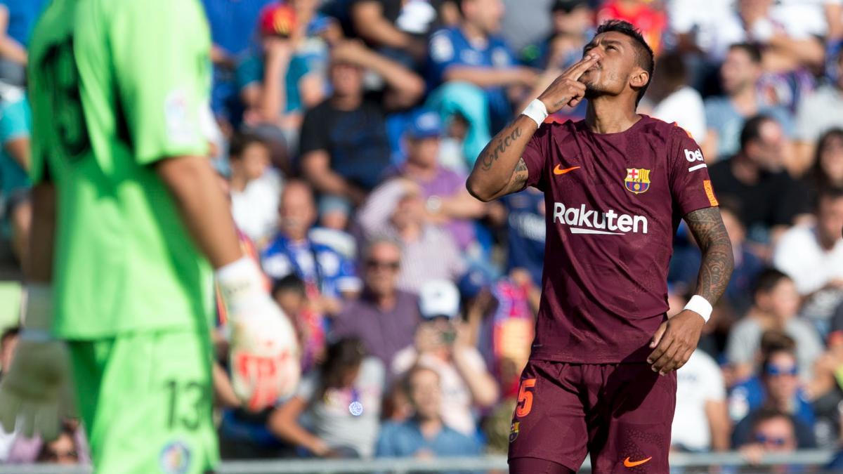 Paulinho tras marcar su primer gol con el Barça