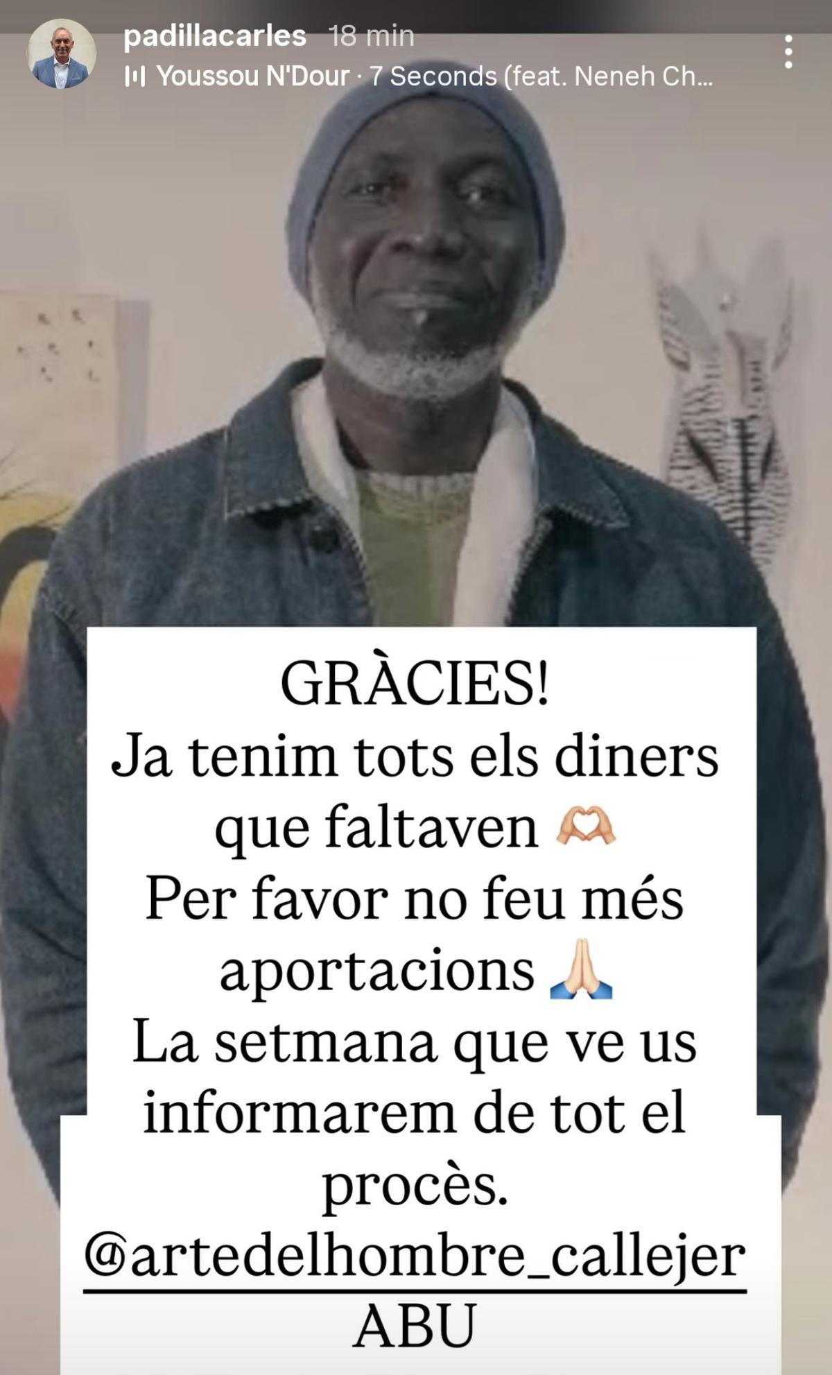Storie de Instagram de Carles Padilla, uno de los promotores de la iniciativa.