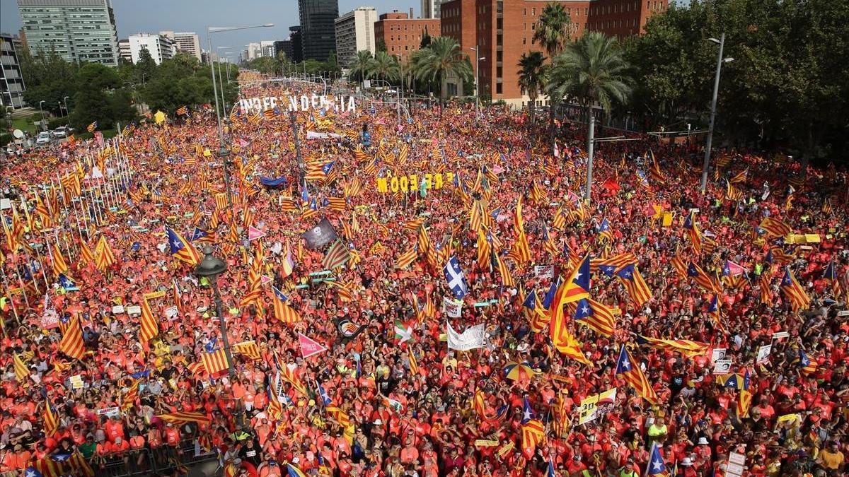 Imagen de la manifestación de la Diada en la Diagonal.