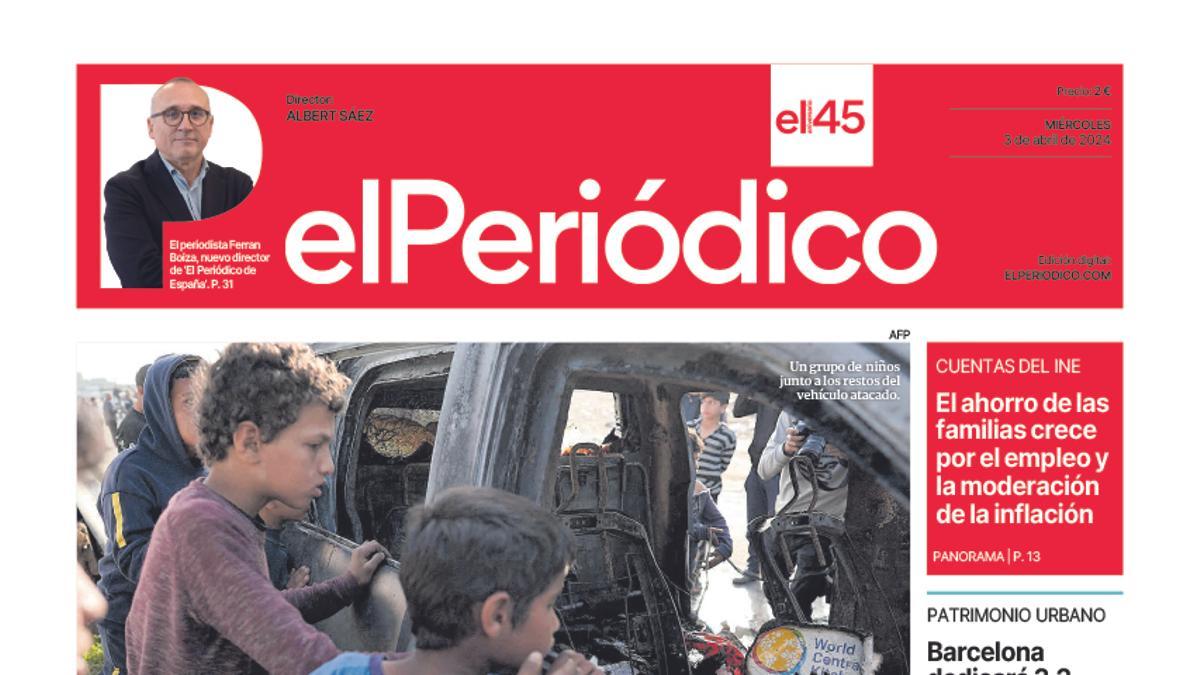 La portada de EL PERIÓDICO del 3 de abril de 2024