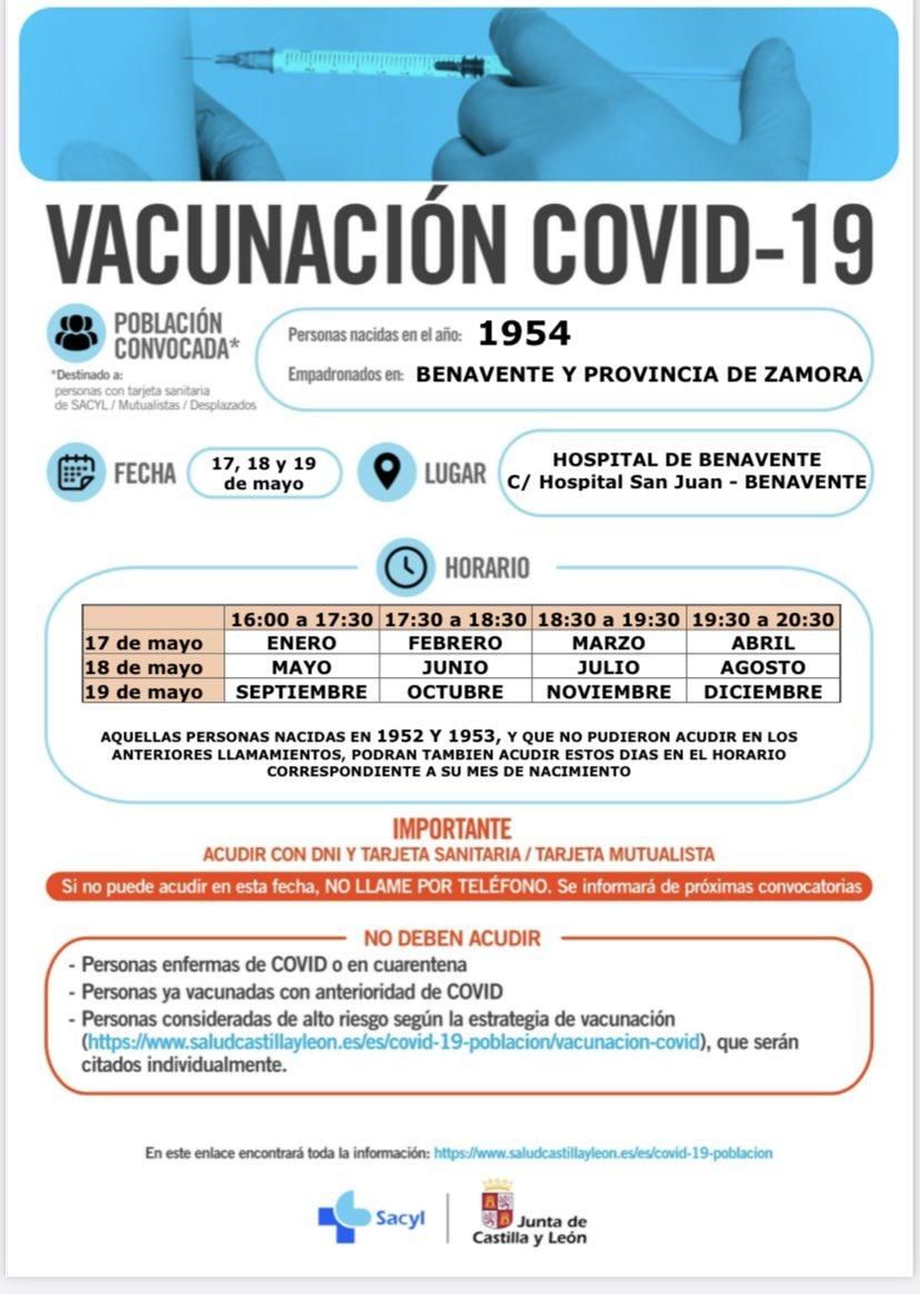 Calendario de vacunación de la generación de 1954 en Benavente.