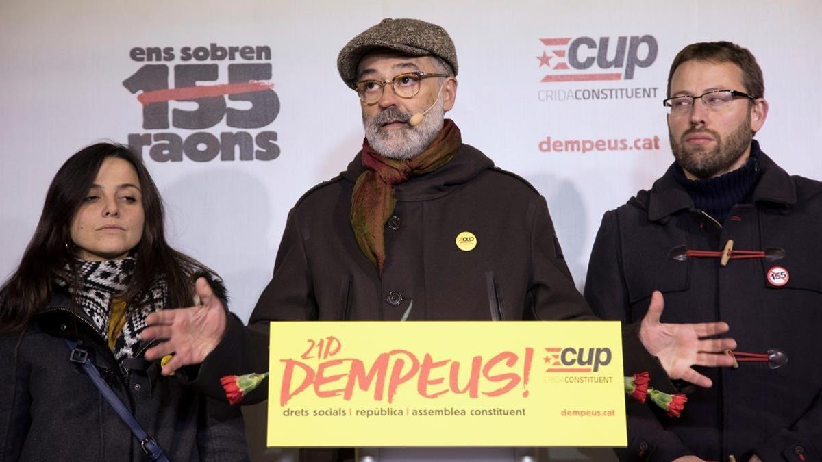 Carles Riera, durante el inicio de la campaña de la CUP.