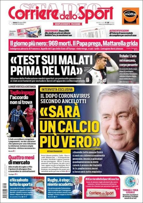 Portada CORRIERE DELLO SPORT sábado 28 marzo 2020