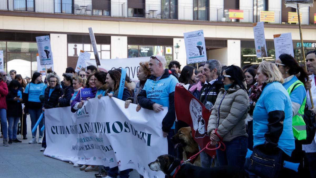 Protesta de veterinarios este miércoles en Zaragoza.