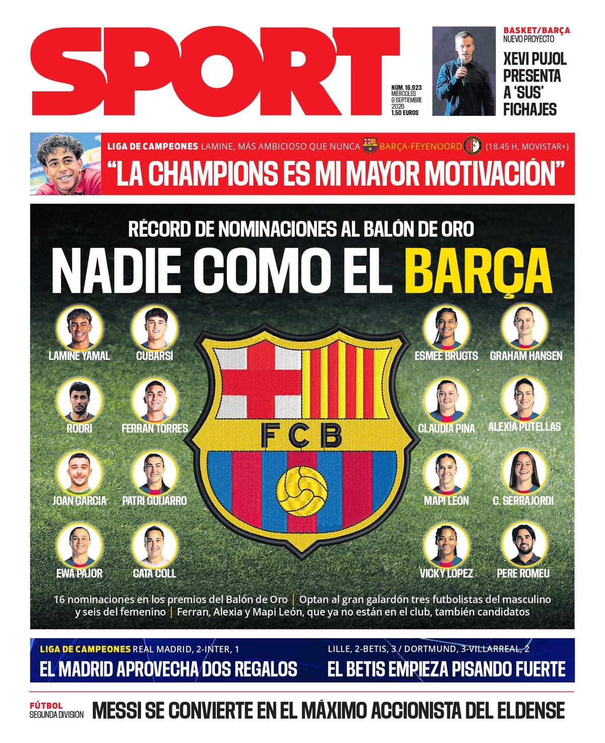 Esta es la portada de SPORT de hoy, 9 de septiembre de 2026
