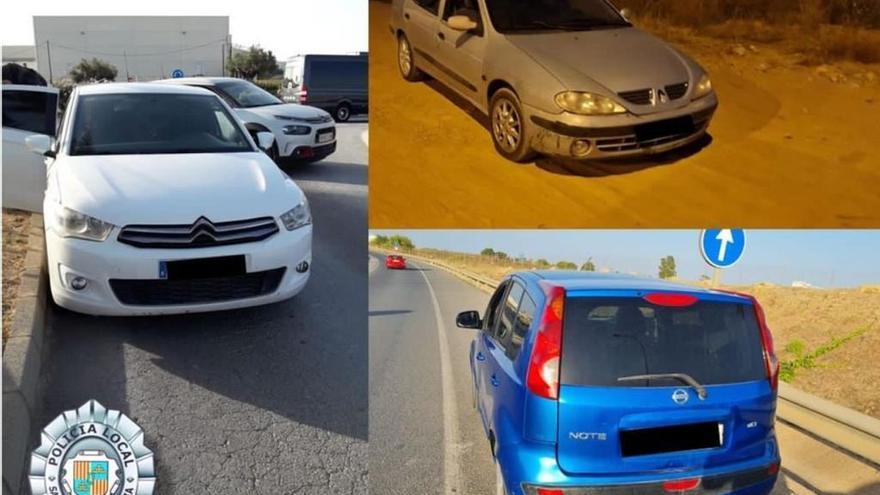 Los vehículos de los tres taxistas piratas denunciados por la Policía Local de Sant Josep.