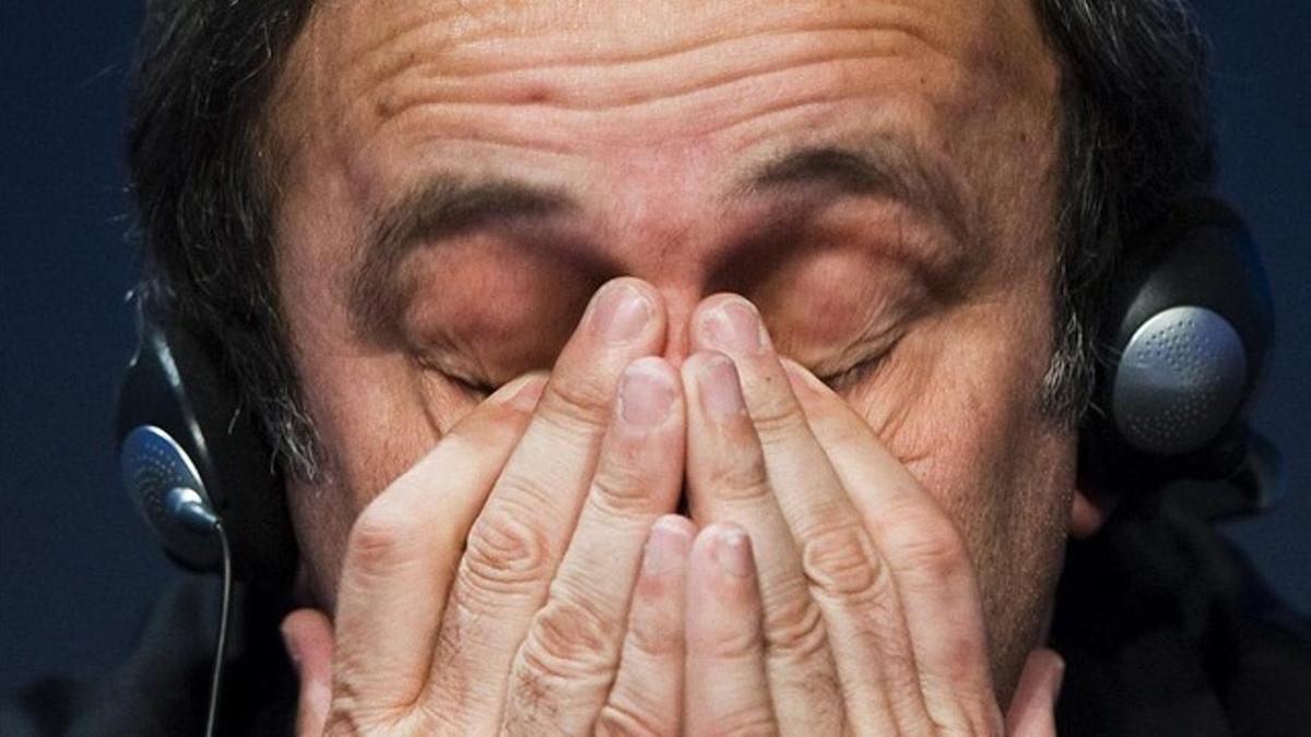 Platini durante la rueda de prensa en el congreso de la UEFA en Copenhague.