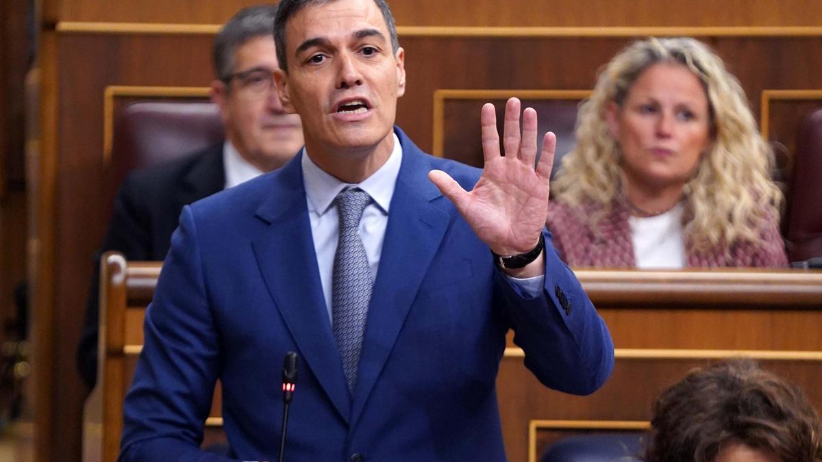 El presidente del Gobierno, Pedro Sánchez, este miércoles durante la sesión de control al Ejecutivo en el Congreso.