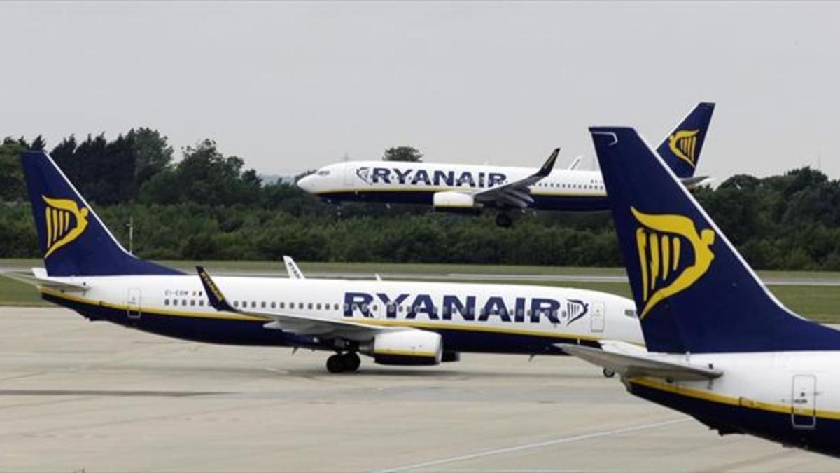 Aviones de Ryanair en el aeropuerto inglés de Stansted.