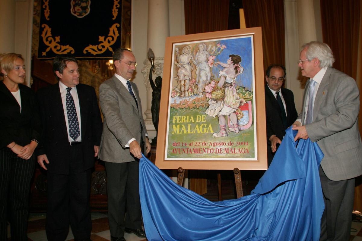 PRESENTACION DEL CARTEL DE LA FERIA DE MALAGA 2004 OBRA DE RODRIGO VIVAR.. Francisco de la Torre. Rodrigo Vivar. Alcalde MLG. Pintura. Pintores. Cartel Feria de Agosto 2004