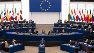 Puigdemont interviene en el pleno del Parlamento Europeo en Estrasburgo.