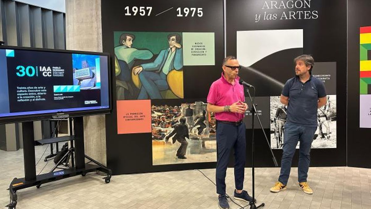 Pedro Olloqui y Julio Ramón en la presentación del aniversario del IAACC Pablo Serrano de Zaragoza.
