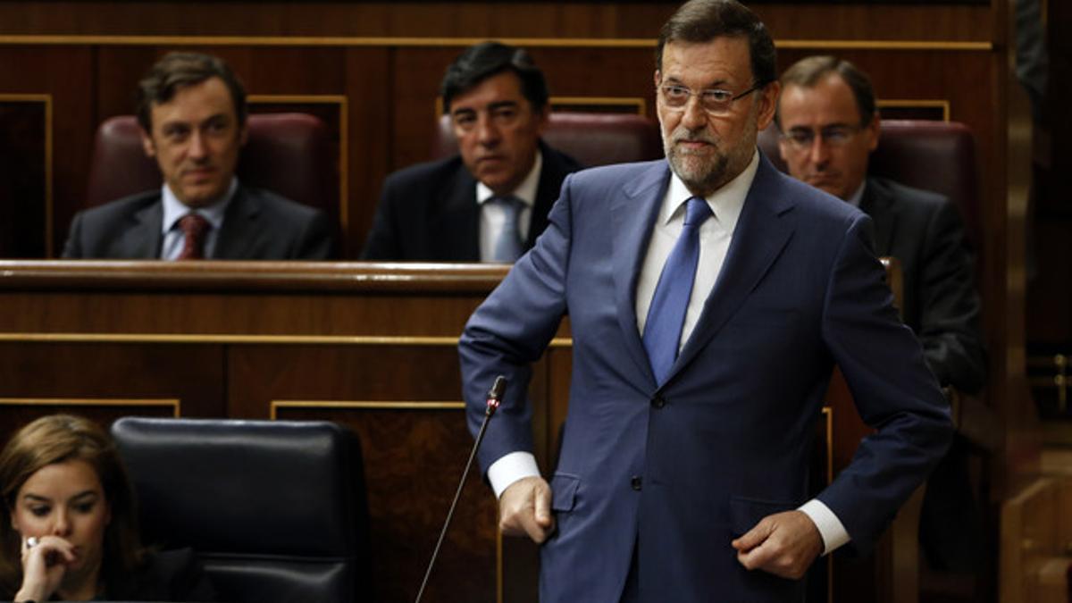 Mariano Rajoy, durante su intervención en la sesión de control al Gobierno, este miércoles en el Congreso.