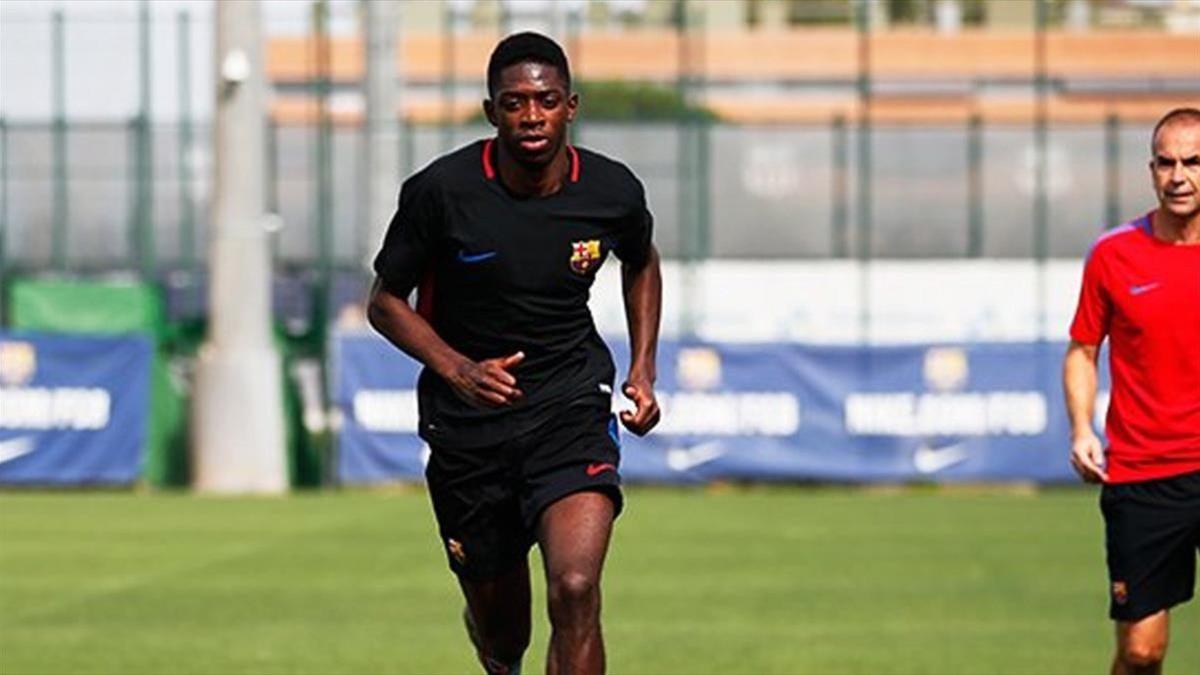 Dembélé, durante un entrenamiento en la Ciutat Esportiva.