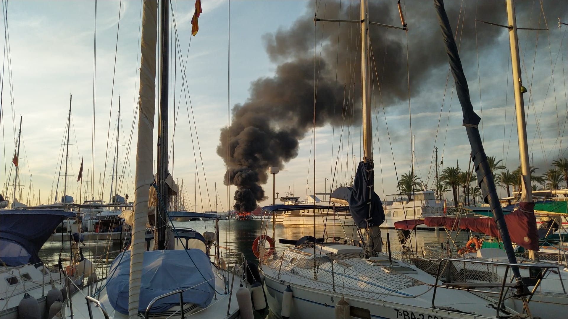 Arde un catamarán en el puerto de Palma