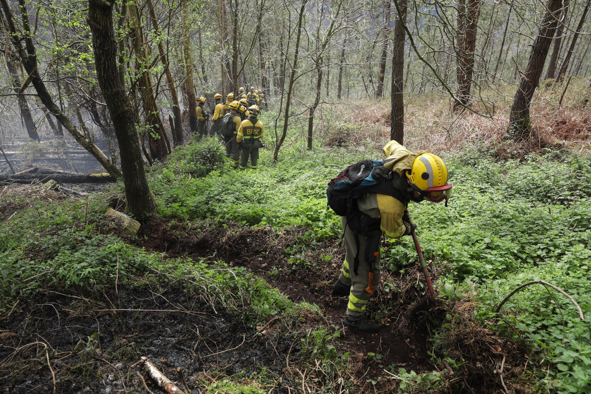 Trabajos de extinción de incendios en Valdés