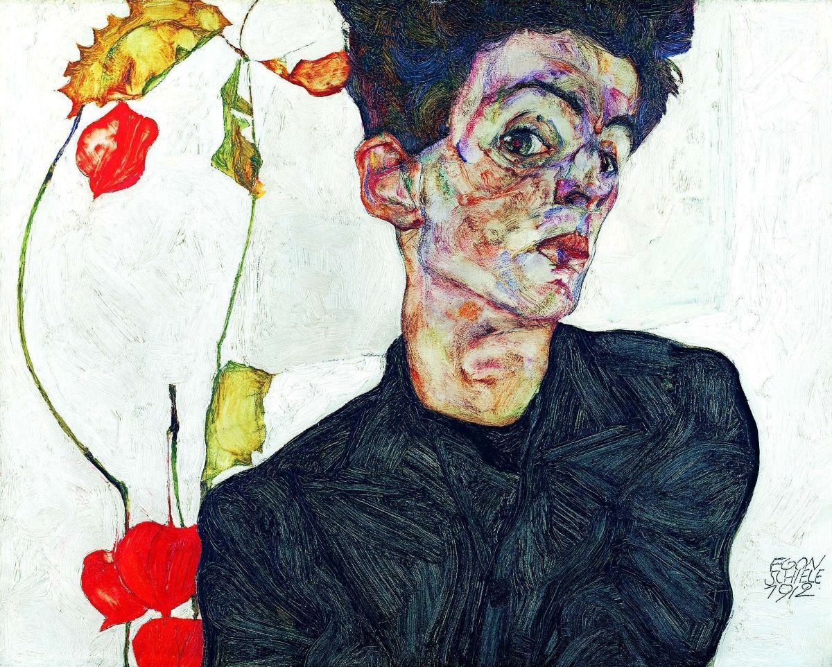Autorretrato con Planta de Linterna China de Egon Schiele (1912)