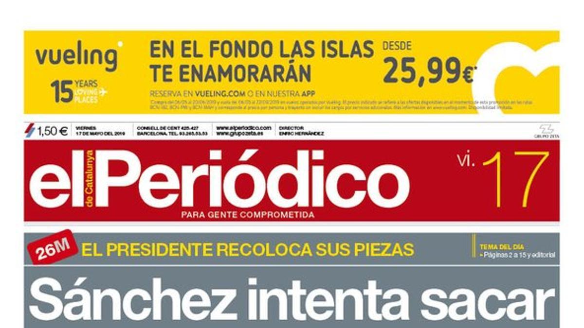 Portada de EL PERIÓDICO del viernes 17 de mayo del 2019.