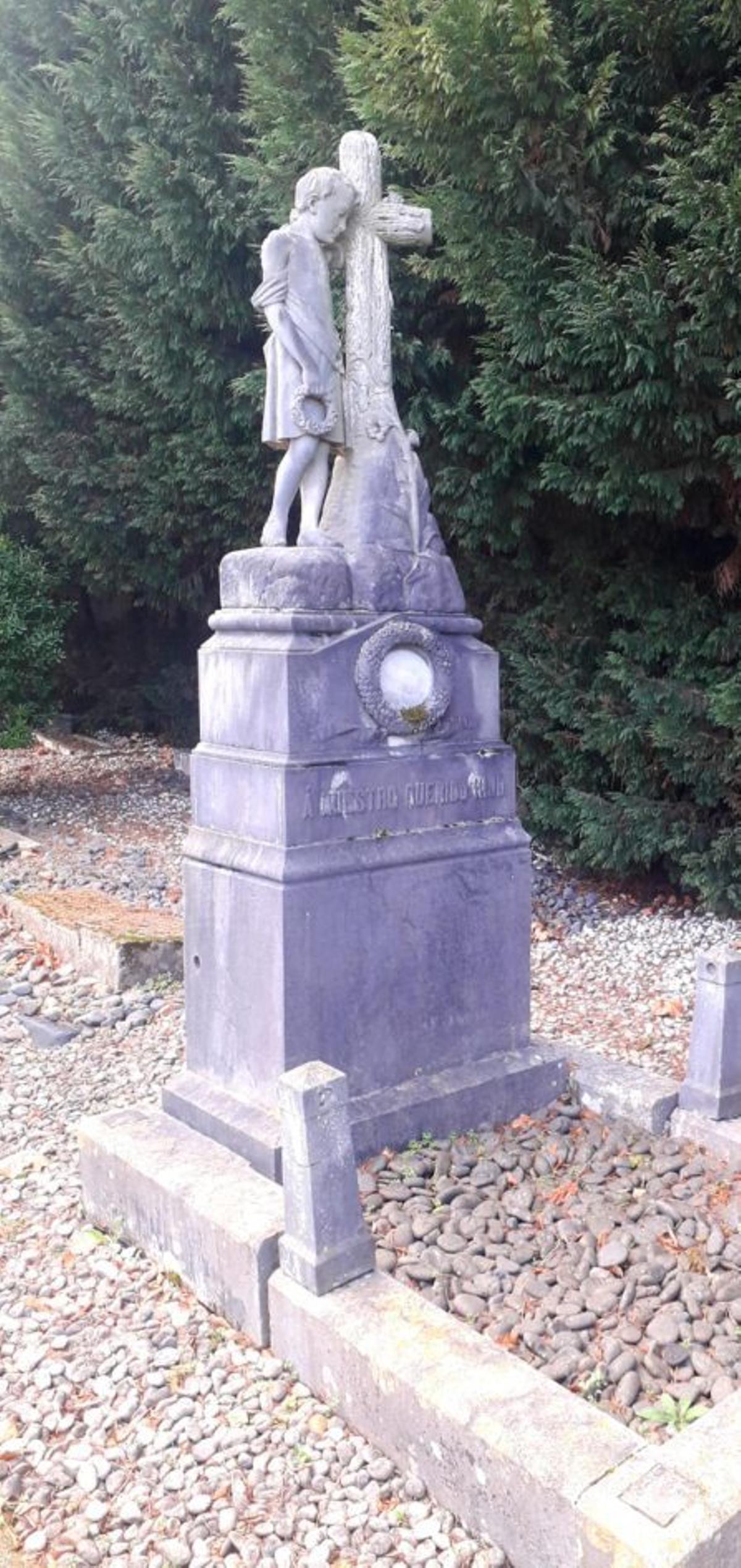 Arriba, por la izquierda, Luis Pascual, Luis Miguel Piñera y Héctor Blanco, en la calle Magnus Blikstad con la placa que da nombre a la vía; a la izquierda,  el homenaje en Gijón en 1926 tras la muerte del empresario . A la derecha, la tumba en El Sucu de Haakon Napoleon Blikstad.  | ÁNGEL GONZÁLEZ