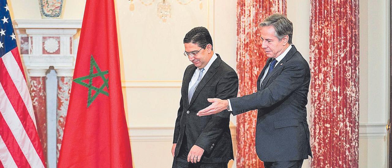 El ministro de Exteriores marroquí, Nasser Bourita, y el secretario de Estado norteamericano, Antony Blinken