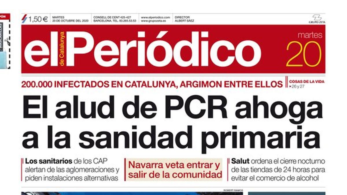 La portada de EL PERIÓDICO del 20 de octubre del 2020.