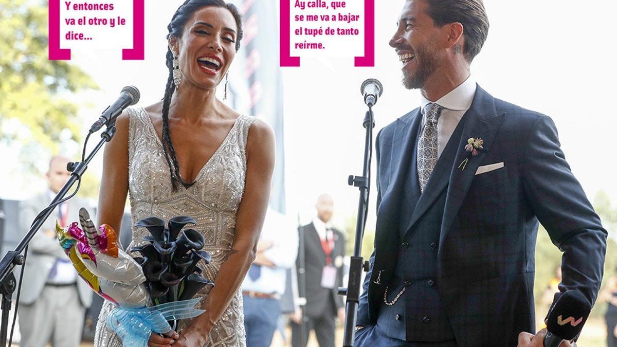 Pilar Rubio y Sergio Ramos riéndose tras su boda