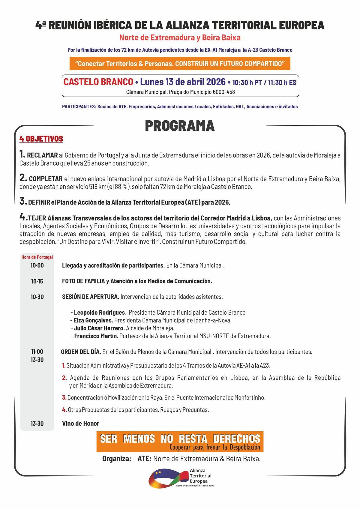 Programa de esta cuarta reunión en Castelo Branco.