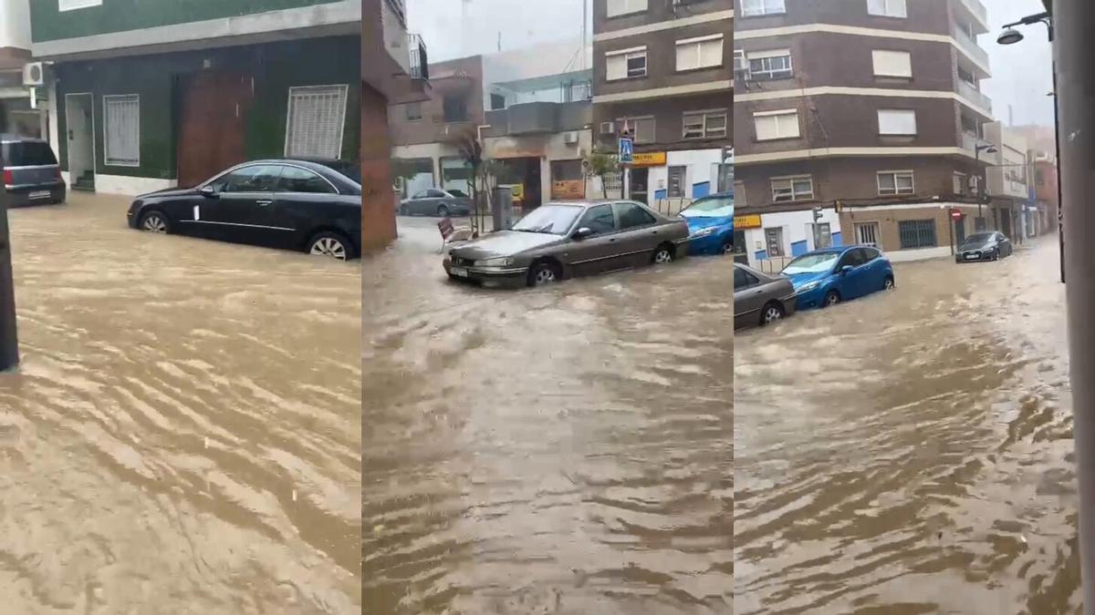 Las lluvias dejan completamente anegada la Rambla de la Independència en Silla