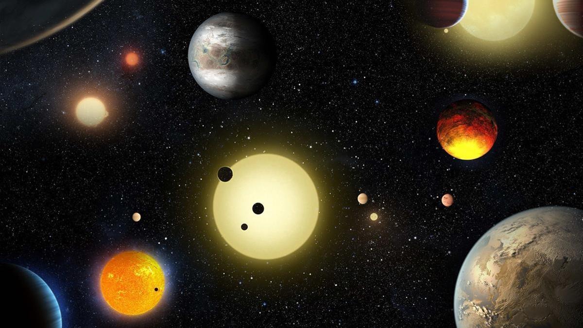 Recreación artística de planetas descubiertos por el telescopio Kepler de la NASA a mayo del 2016.