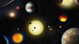 Recreación artística de planetas descubiertos por el telescopio Kepler de la NASA a mayo del 2016.