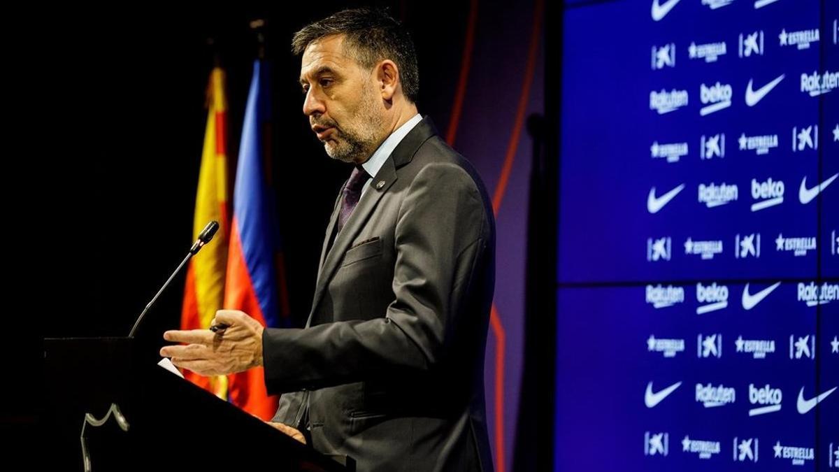 Bartomeu, en la rueda de prensa en la que anunció su salida del club